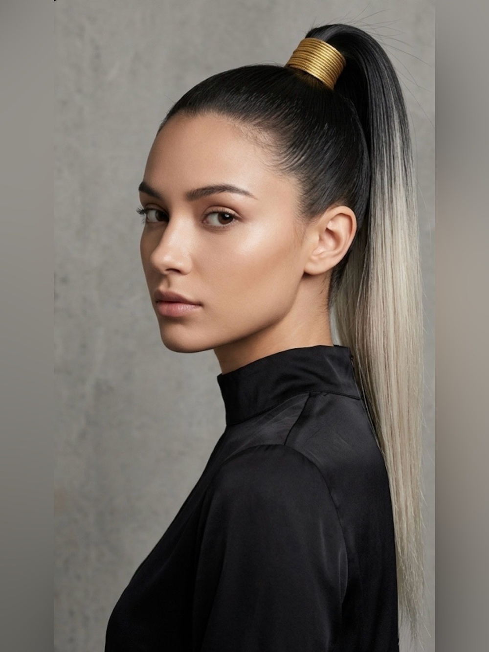Black to Blonde Ombre Straight Hair Extension Sleek great for a ponytail 18”